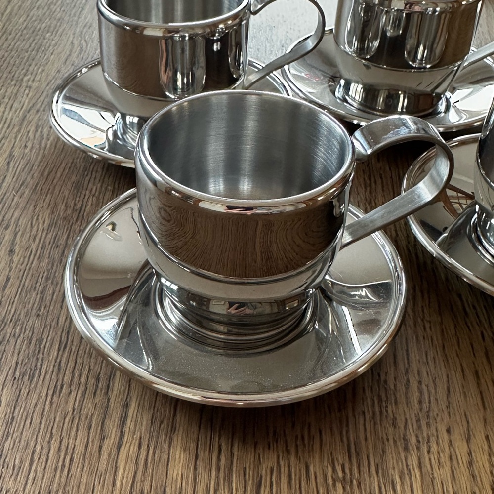 Stainless Steel Espresso Cup and Saucer Set - Silver